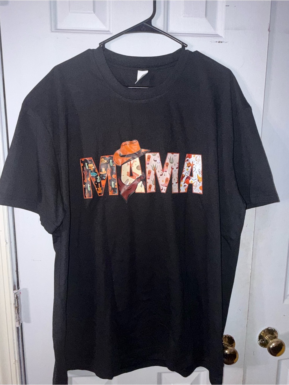 Black 'MAMA' Graphic Tee with Orange Accent
